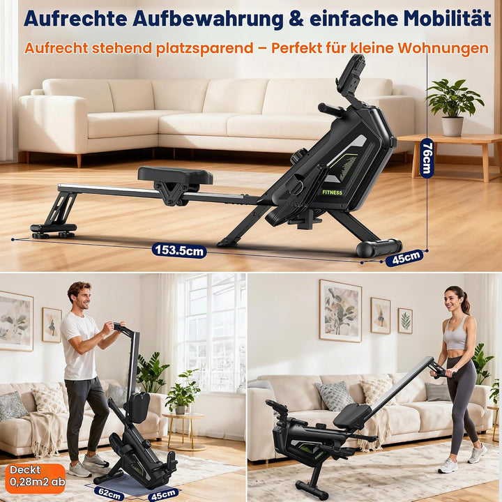Rudergerät für Zuhause – 16 Widerstandsstufen, leises magnetisches Rudergerät mit APP, 160kg Tragfäh