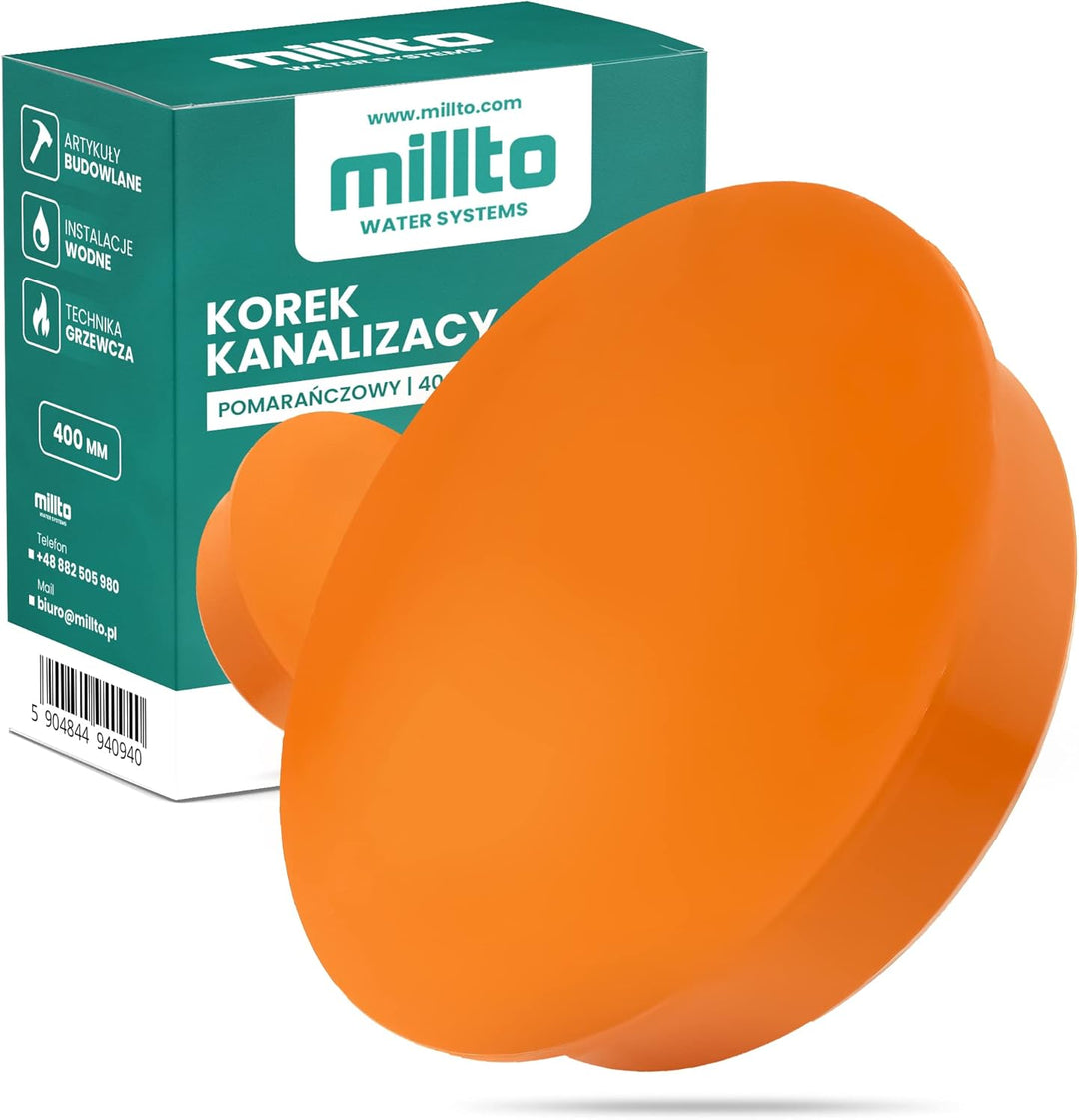 Millto™ Muffenstopfen HT KG Rohr Ø DN 400 mm Orange | Abwasser Kappe Kunststoff Abflussrohr Kunststo