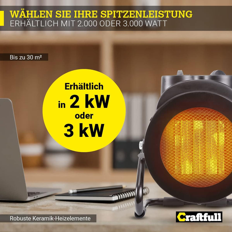 Craftfull Heizlüfter Bauheizer HL1000 | 𝟯 𝐉𝐀𝐇𝐑𝐄 𝐆𝐀𝐑𝐀𝐍𝐓𝐈𝐄 - Keramik Heizstrahler 2000 Watt - Elektroh