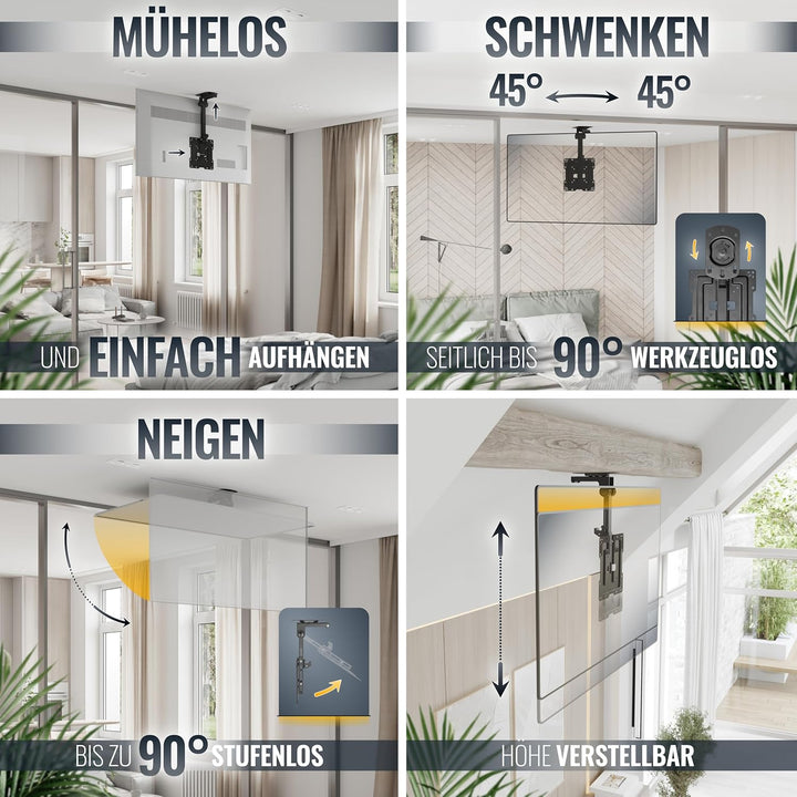 RICOO Monitor und TV Deckenhalterung für Fernseher 19-43 Zoll, Klappbar, Schwenkbar Höhenverstellbar