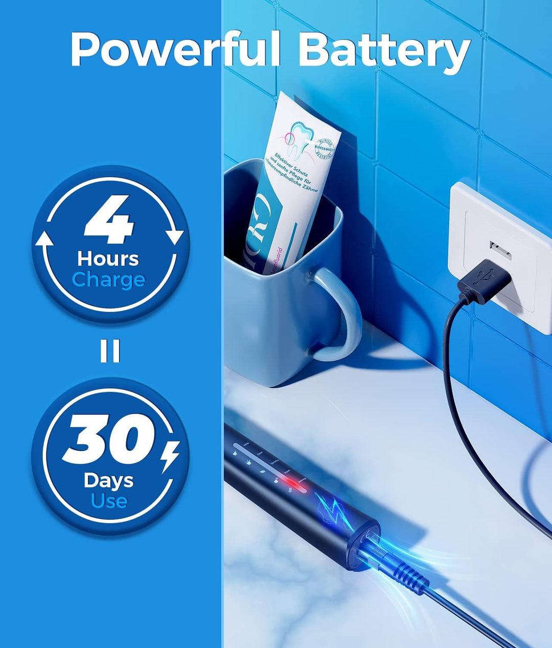 Elektrische Zahnbürste für Erwachsene mit Reiseetui, elektrische elektrische Zahnbürste mit 8 Bürste