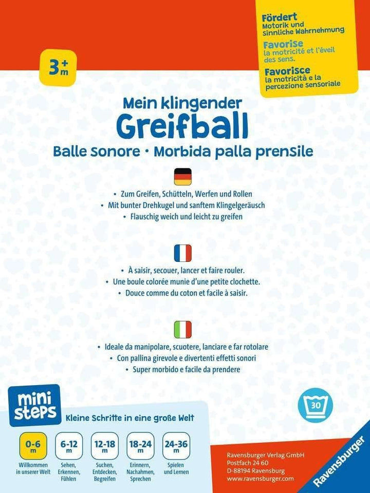 Ravensburger ministeps 4159 Mein klingender Greifball, weicher Greifling aus Stoff mit Glöckchen, Ba