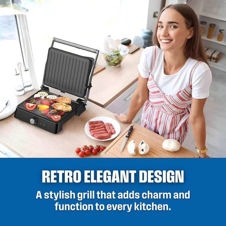 Westinghouse Retro Kontaktgrill mit 180°-Öffnung, Sandwichmaker mit Cool-Touch Griff & Höhenverstell