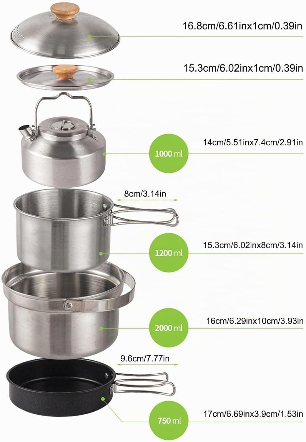 Outdoor Kochgeschirr Set, Camping Kochgeschirr Set aus Edelstahl, Faltbare Kochtopf Hängetopf Wasser