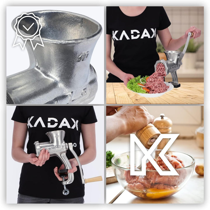 KADAX Fleischwolf aus Eisenguss, 6 Grössen, manuelle Fleischmaschine mit Tischklemme, Vintage Fleisc