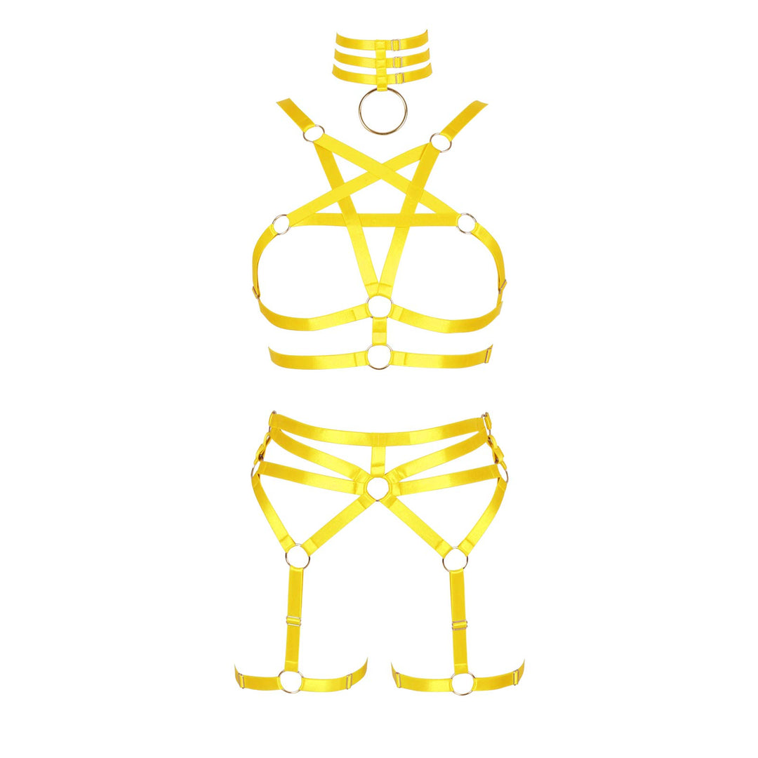 Damen Body Harness Pentagramm BH Set Punk Strumpfband Bein Taille Tanz Elastic Gothic Carnival Zubeh