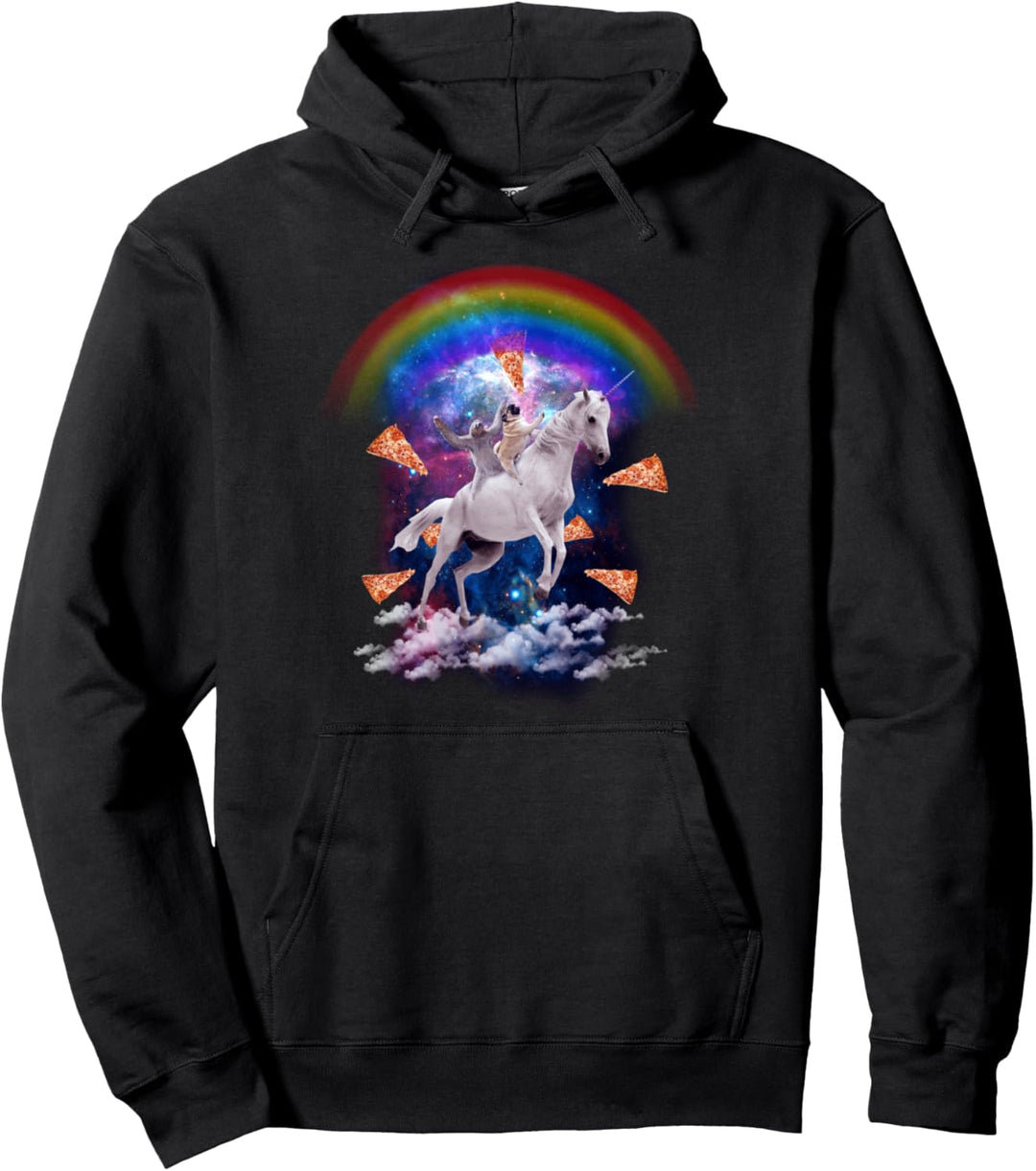 Faultier und Mops auf Einhorn Pizza Geschenk Pullover Hoodie