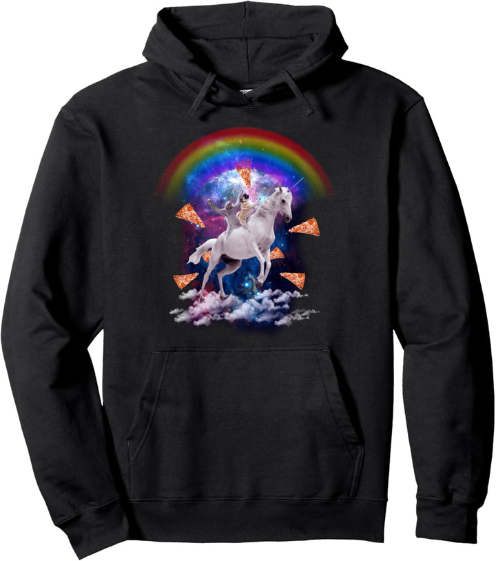 Faultier und Mops auf Einhorn Pizza Geschenk Pullover Hoodie