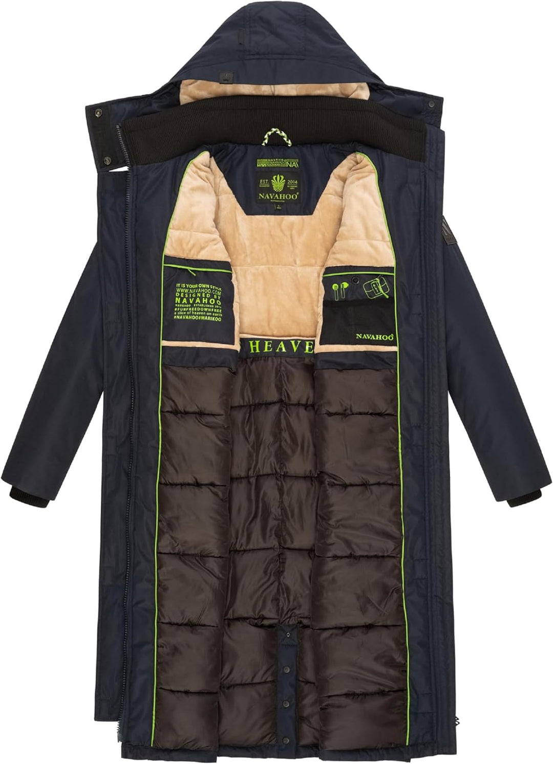 Navahoo Damen Wintermantel Warmer Parka lang mit hohem Kragen und weicher Kapuze Hokulanii XS-XXL XL