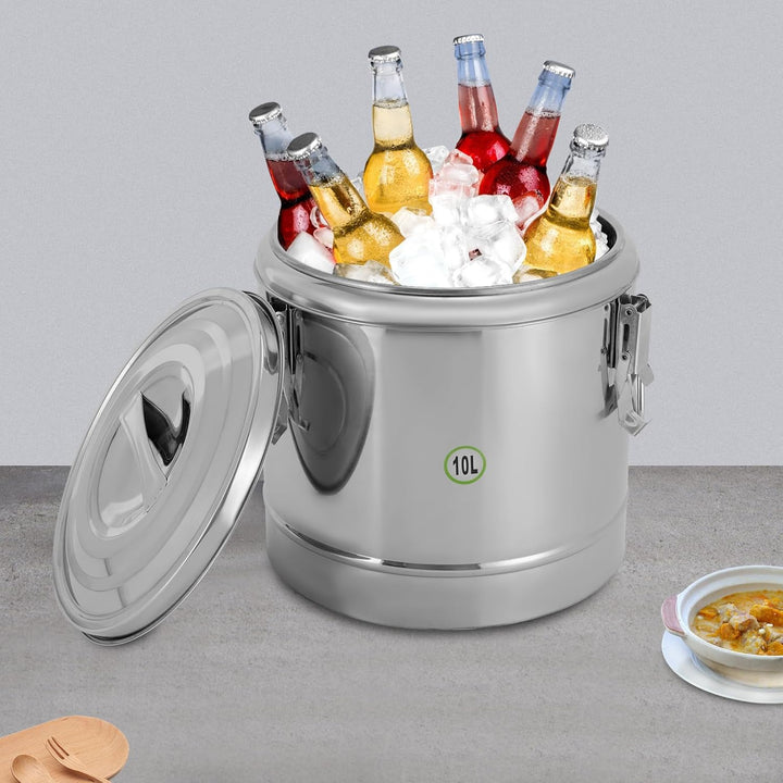 Thermobehälter Edelstahl 10L, Thermo Speisebehälter Warmer Suppentopf Transport Warmhaltebehälter, f