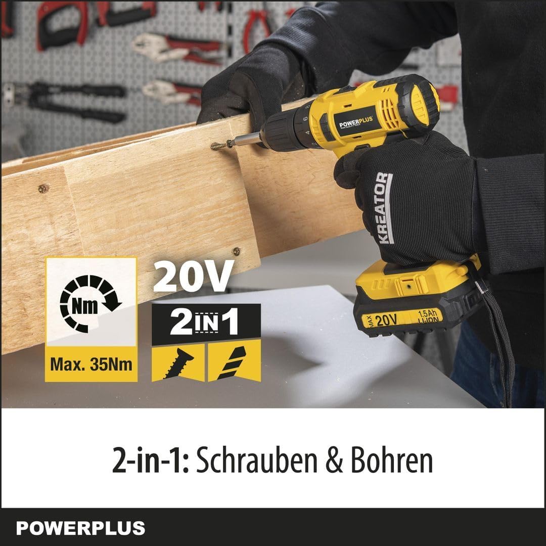 Powerplus Akku Schrauber & Bohrer POWX00435 - Akku-Schraubendreher und Akkubohrer, 20 V, inkl. 2 x 1