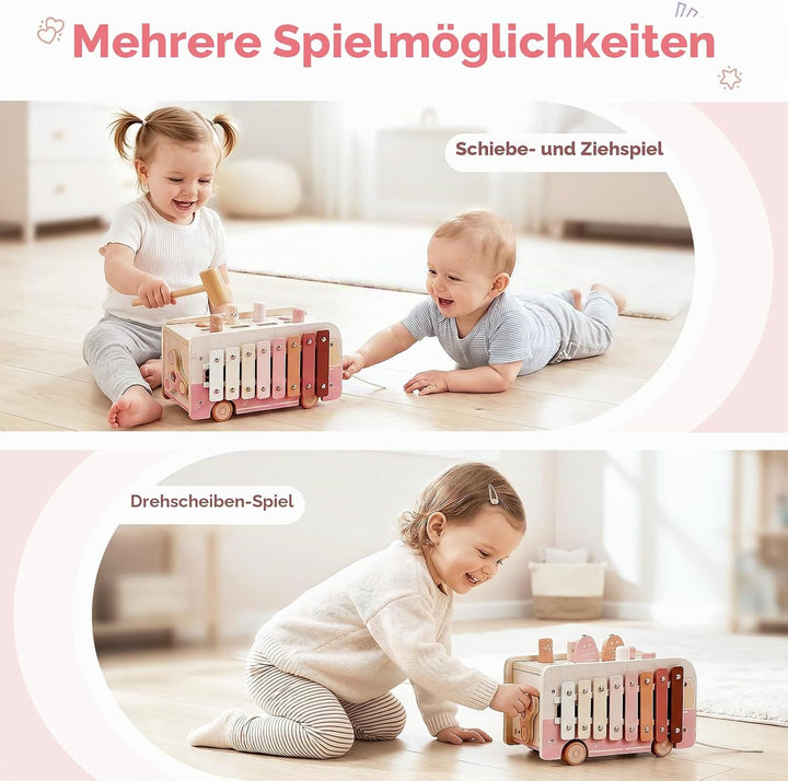 Vanplay Montessori Spielzeug ab 1 Jahr, 7 in 1 Hammerspiel Holzspielzeug Motorikspielzeug, Xylophon