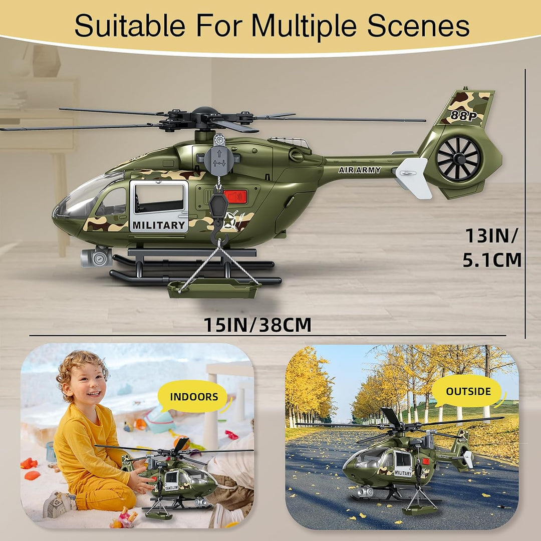 Grünes Militärspielzeug mit grossem Hubschrauber, Armeespielzeug mit Lichtern und Geräuschen, Geburt