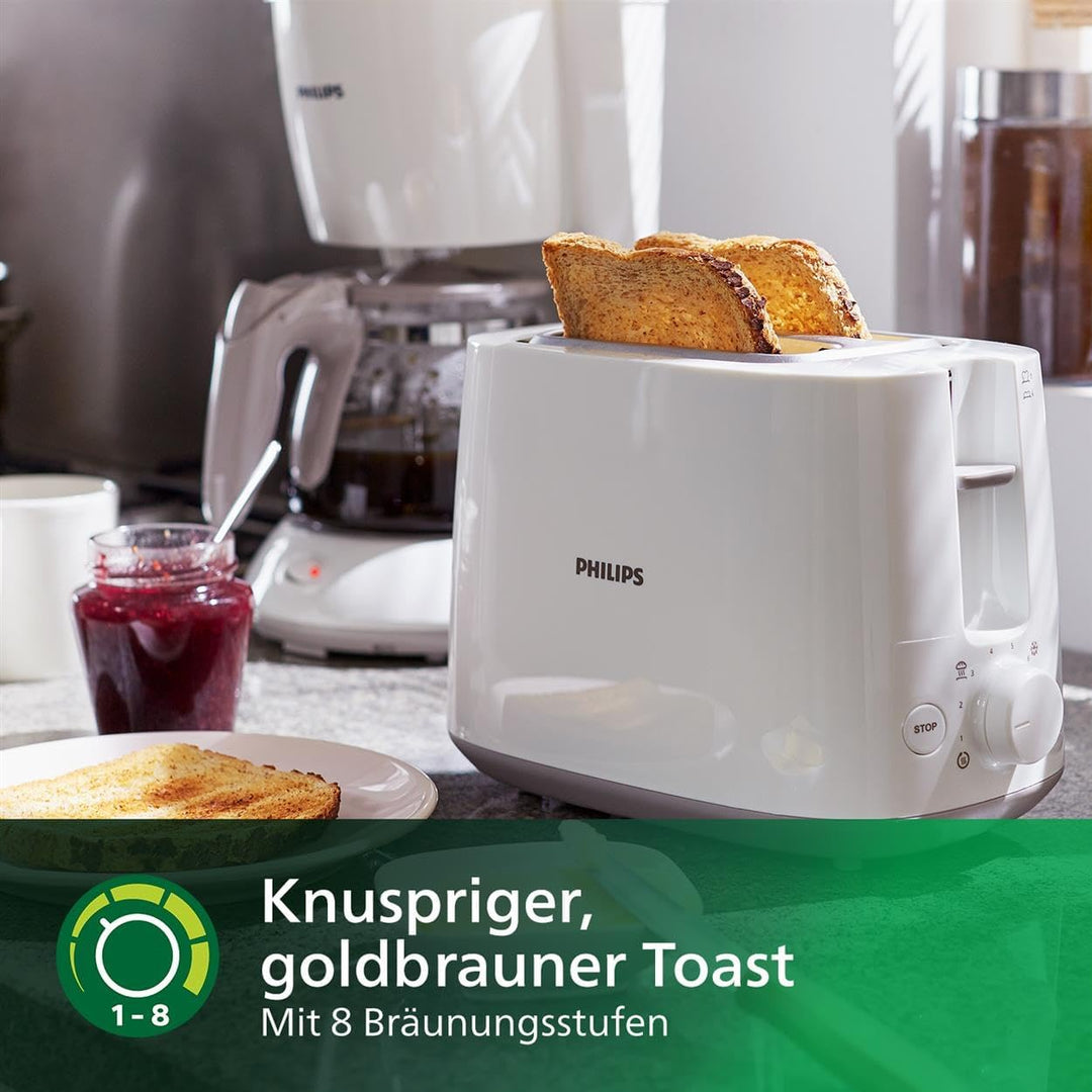 Philips Toaster – 2 Toastschlitze, 8 Stufen, Brötchenaufsatz, Auftaufunktion, Liftfunktion, Abschalt