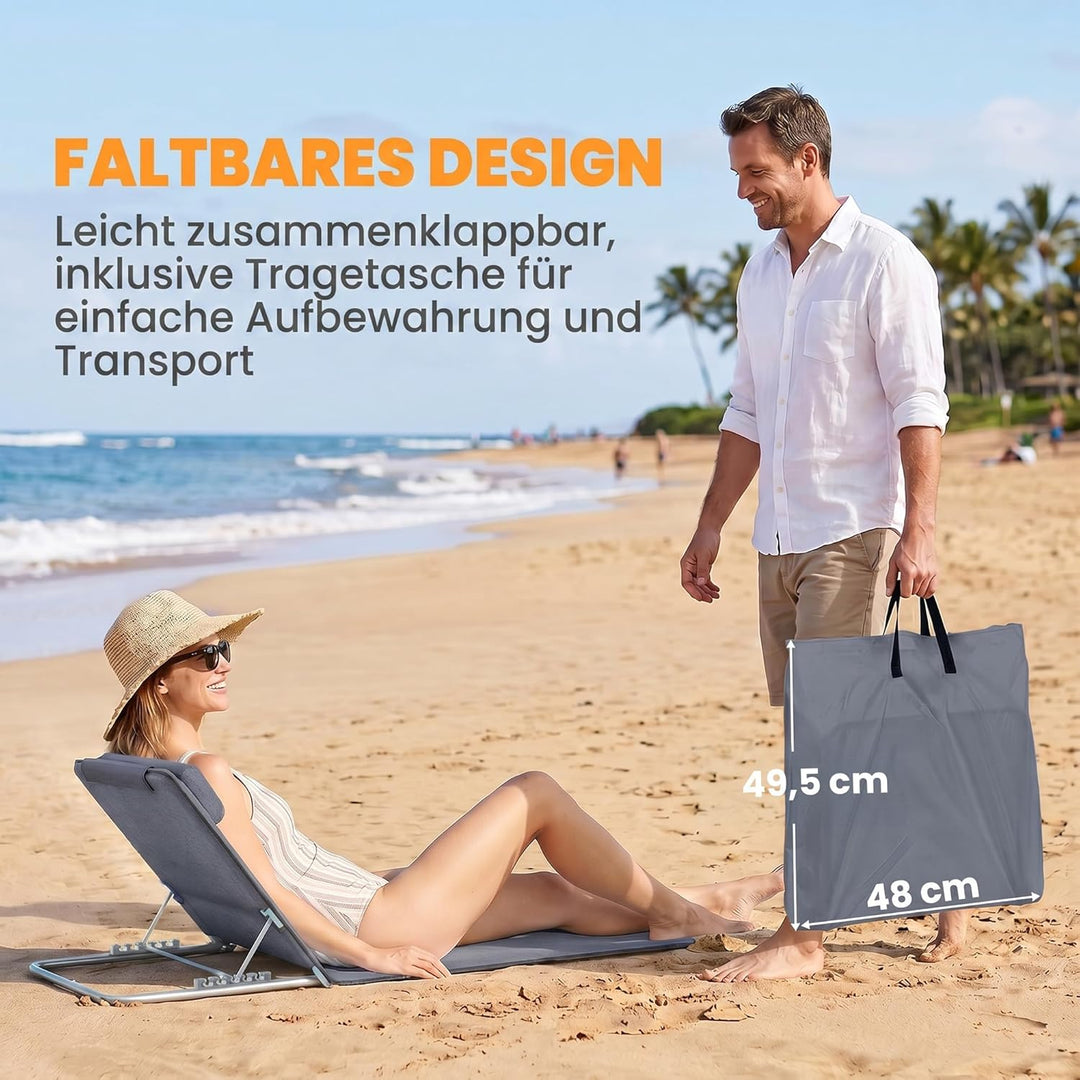 Outsunny Strandmatte, 2er Set, Faltbare Strandmatratze, Sonnenmatte, 5-stufige Höhe, mit Tragetasche