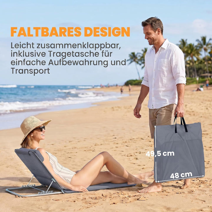 Outsunny Strandmatte, 2er Set, Faltbare Strandmatratze, Sonnenmatte, 5-stufige Höhe, mit Tragetasche