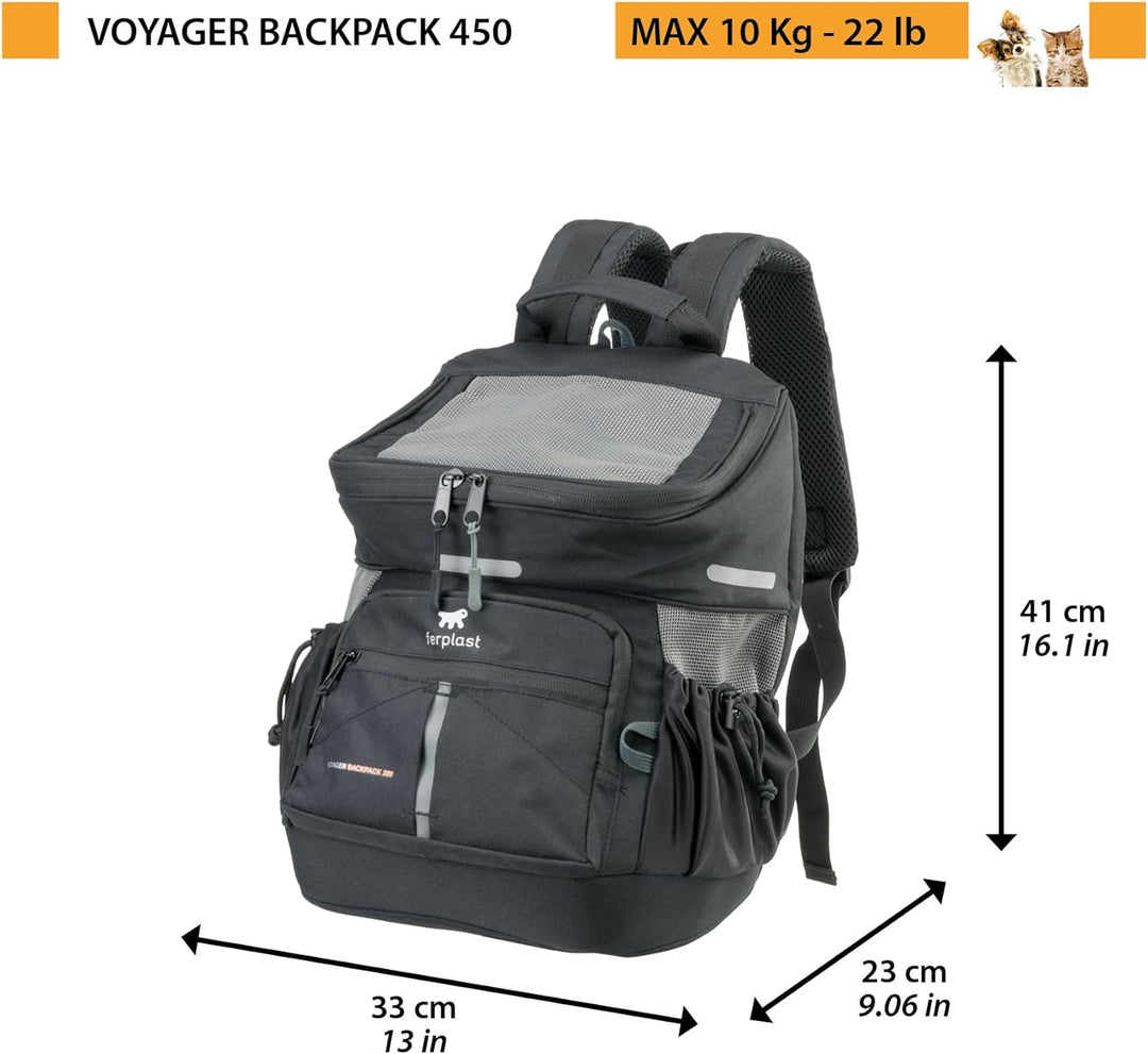 Ferplast Hunderucksack Voyager Backpack, Katzenrucksack, Hundetasche, Hundebox, Weite Öffnung, verst