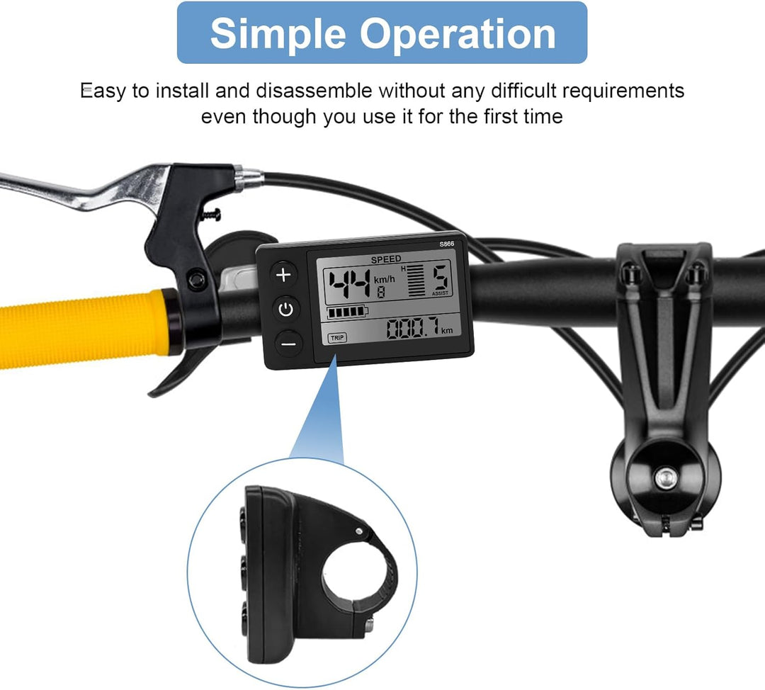 Yosoo Health Gear LCD Display für Elektrofahrräder, S866, 24V/36V/48V, Wasserdicht, mit Hintergrundb