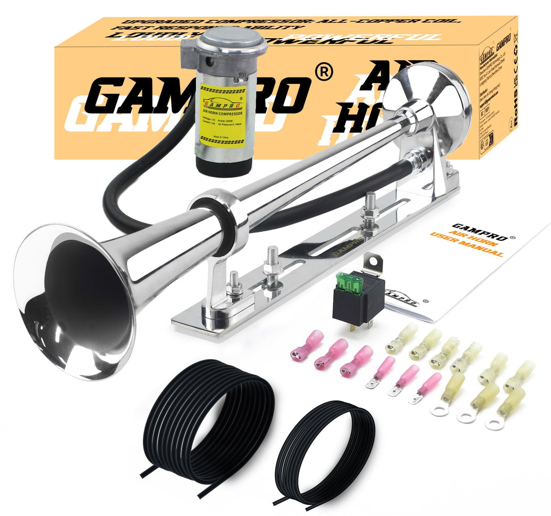 12 V 150 dB Lufthupe, 45,7 cm, Chrom, Zink, Einzeltrompete, LKW, Lufthupe, mit Halterung, für alle 1