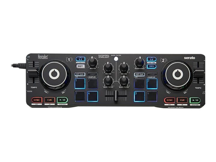 Hercules DJControl Starlight - Tragbarer 2-Deck DJ-USB-Controller mit 8 Pads, Serato DJ Lite Softwar