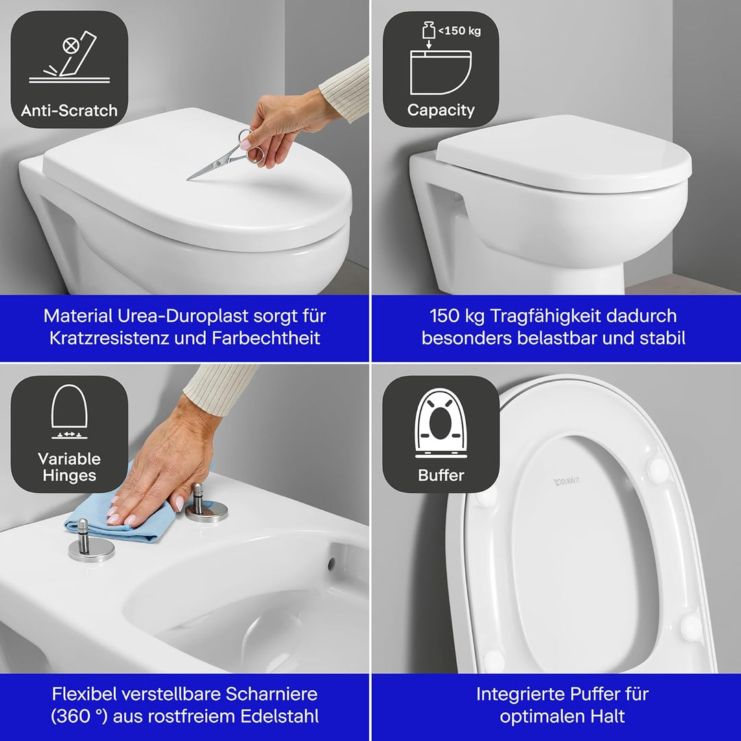 Duravit WC-Sitz Univavo, WC-Sitz D-shaped, Klobrille mit doppelter Absenkautomatik, Toilettendeckel