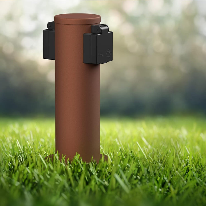 ledscom.de Garten-Steckdosen-Säule PORU mit Erdspiess und 2m Kabel für aussen, 2-Fach, Edelstahl, br