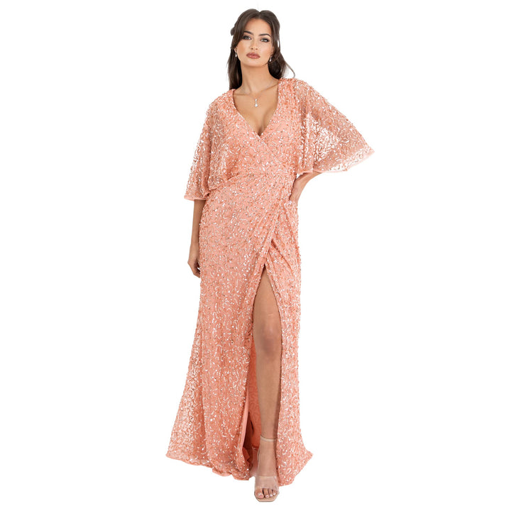 Maya Deluxe Damen Womens Maxi Dress Ladies Sequin Embellished Wrap A-line Dress for Wedding Guest Br