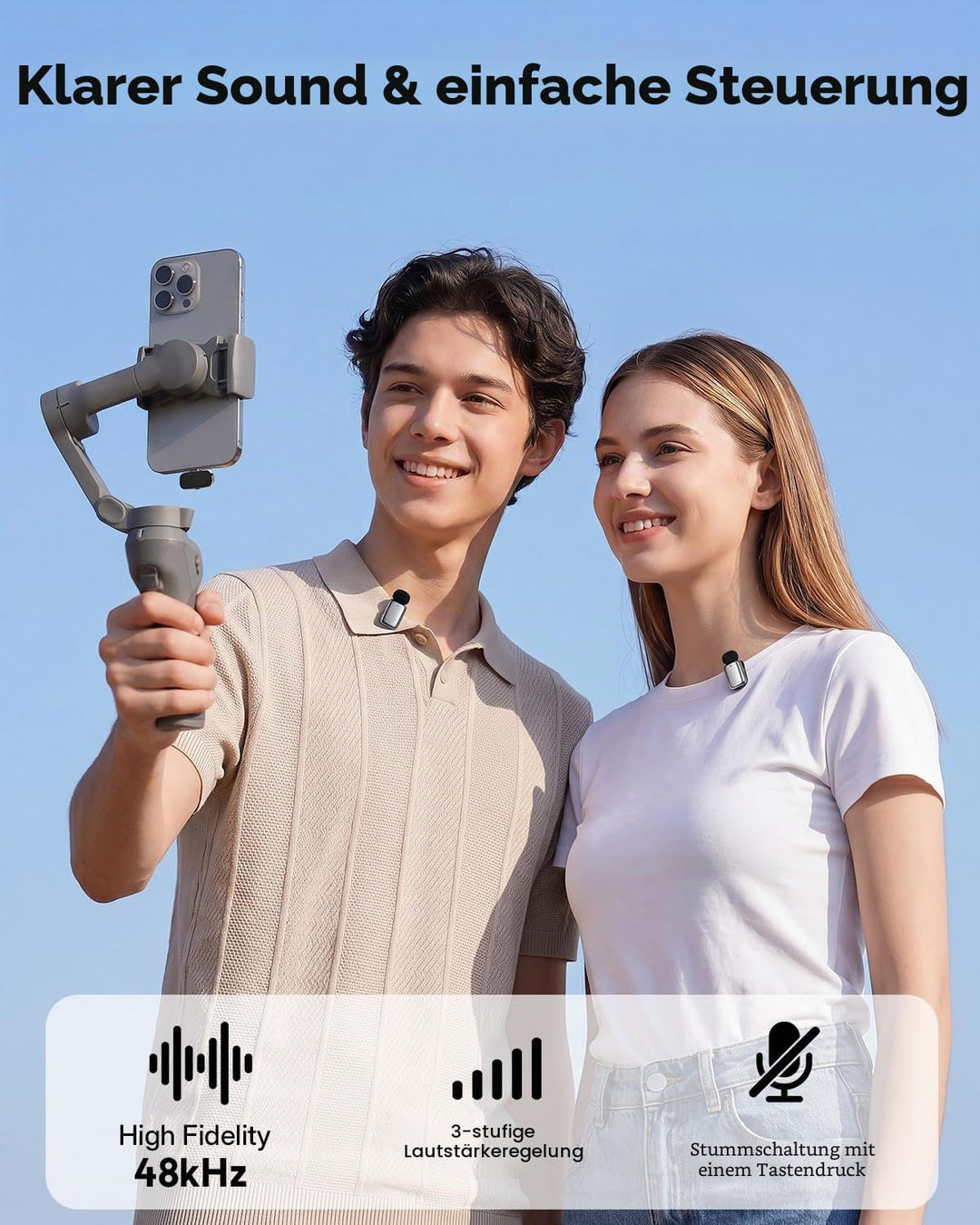 zealsound Mini Kabelloses Lavalier-Mikrofon für iPhone Handy Android, Wireless Ansteckmikrofon mit R