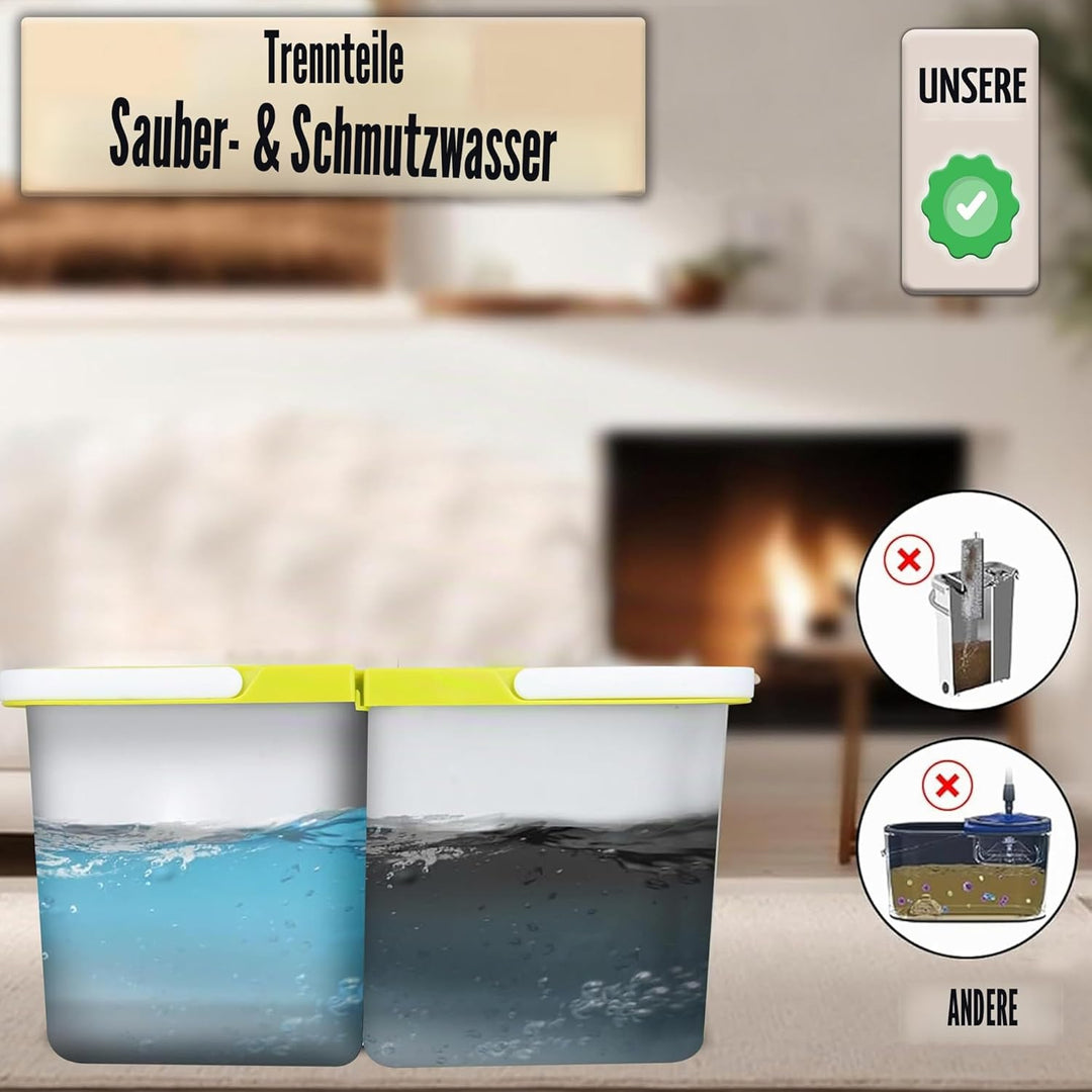 ARSUK Mopp- und Eimer-Sets – 2 separate stapelbare Eimer mit 2 Mikrofaser-Moppköpfen und 360° drehba