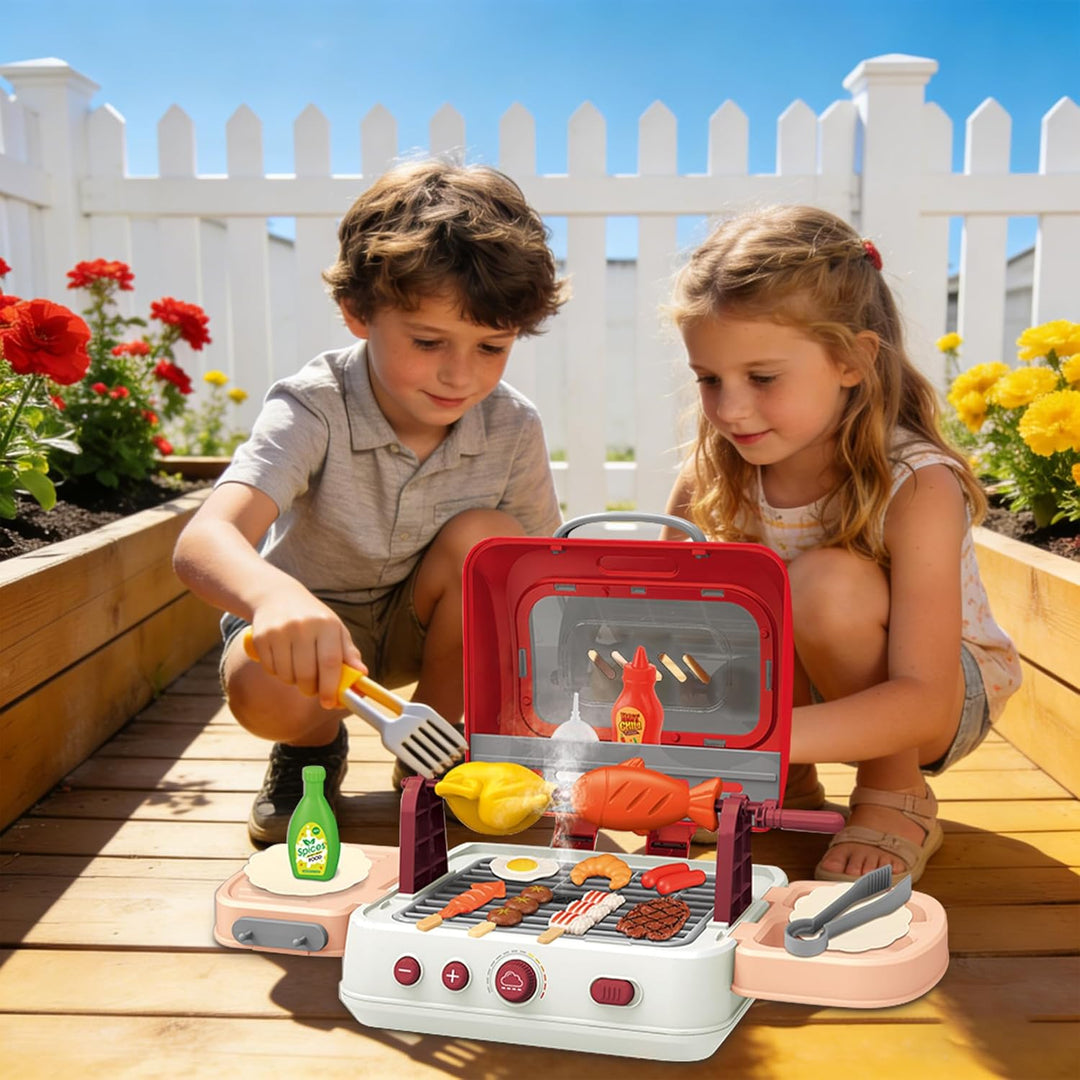 Grill-Spielzeugset für Kinder mit Rauchgeräuschen & Licht, Spielzeug-Lebensmittel & Küchenzubehör, i