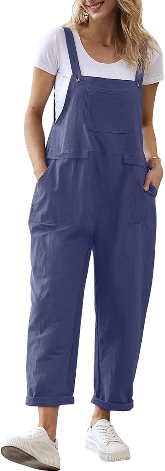 YESNO Damen Latzhose Sommer Oversize Trägerhose Beiläufig Loose Bib Pants Overall Baggy Jumpsuit Str