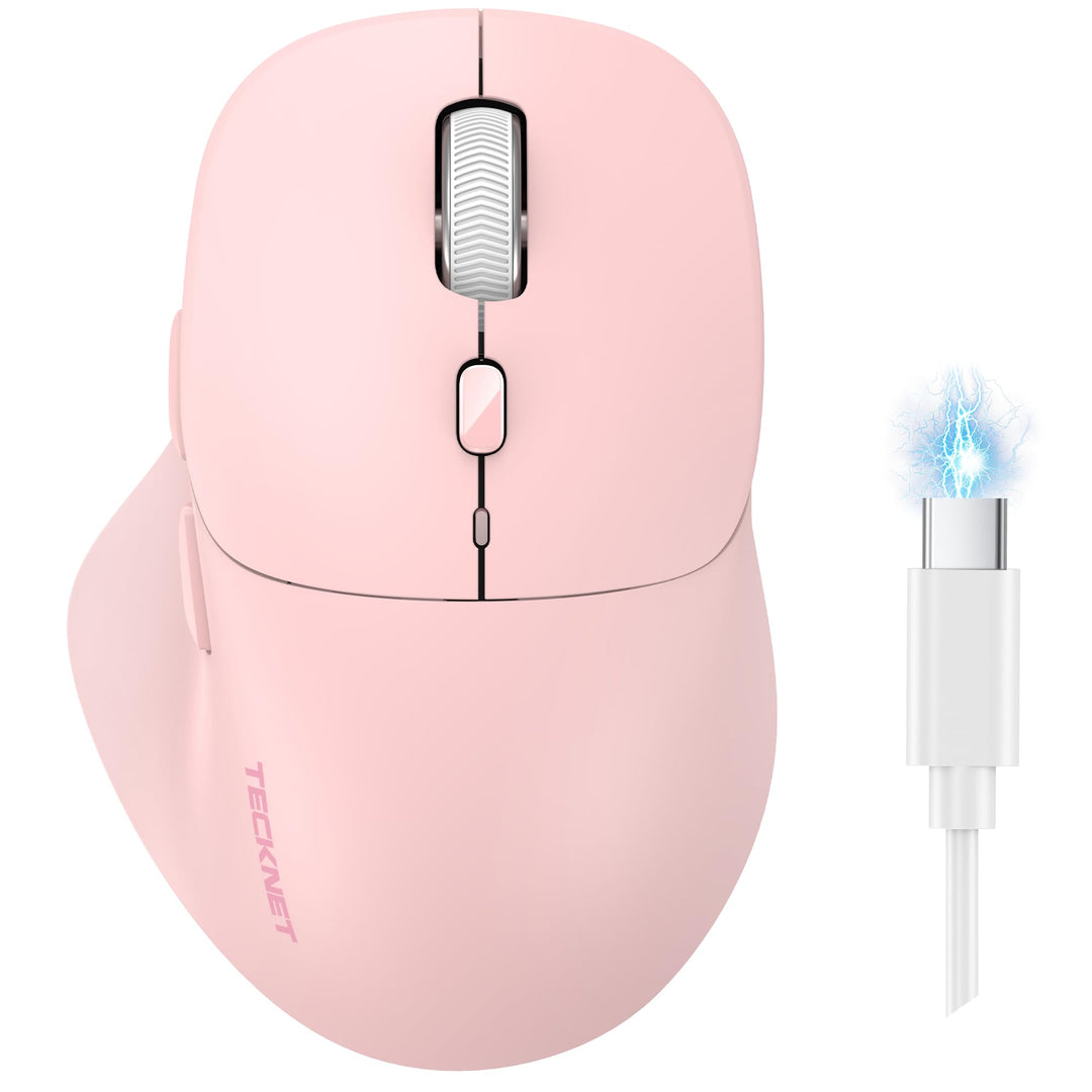 TECKNET Bluetooth Maus Wiederaufladbar, Ergonomische Daumenauflage | Tri-Modi: BT5.0/3.0 + 2.4G, 480