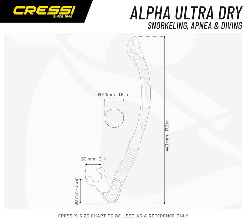 Cressi Alpha Ultra Dry - Schnorchel Trocken Ideal zum Schnorcheln, Apnoe und Tauchen Schwarz/Schwarz