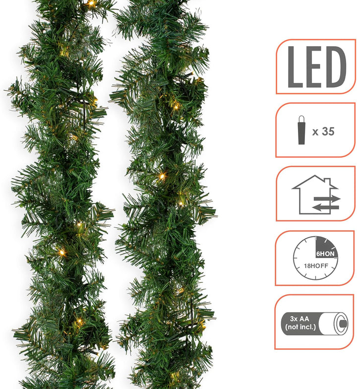 Spetebo Weihnachtsgirlande grün mit 35 LED Lichterkette warmweiss für Aussen - 270 cm - Kunst Tannen