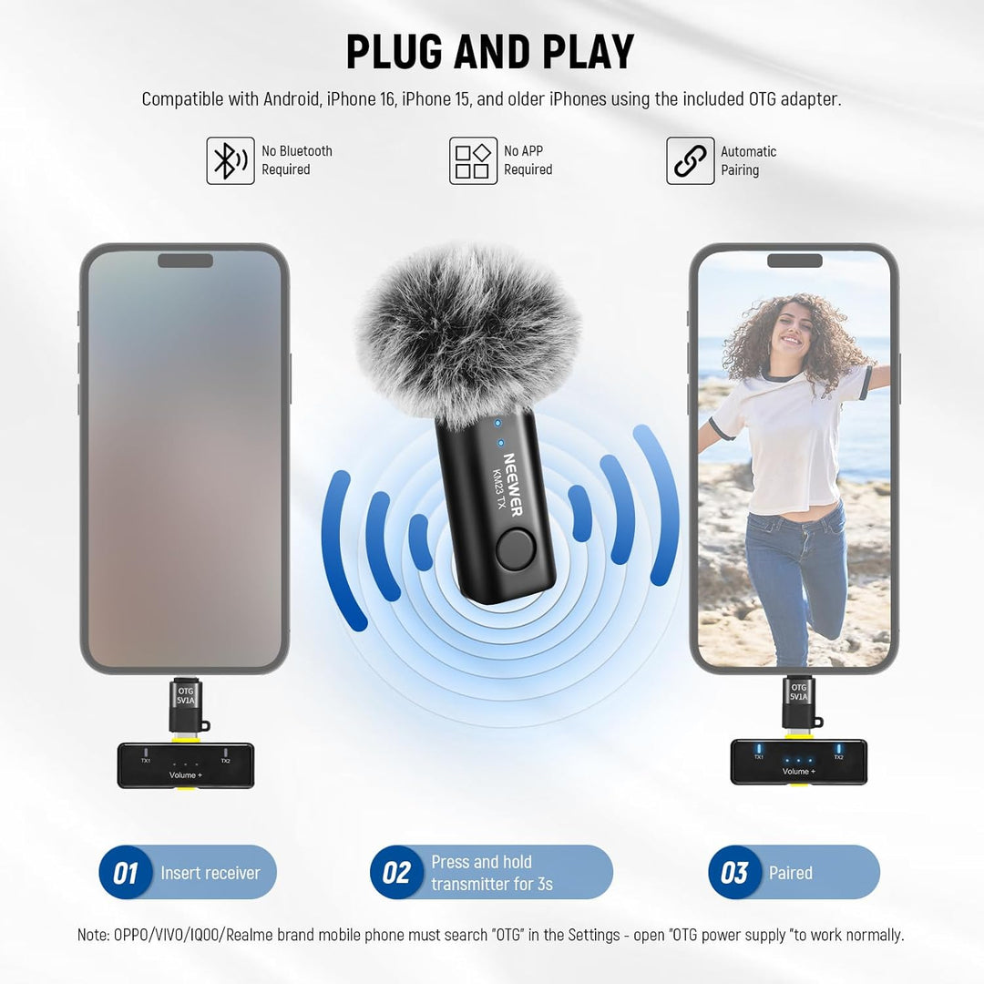 NEEWER Kabelloses Lavalier Mikrofon Set für USB C, omnidirektionales Kondensatormikrofon, kompatibel