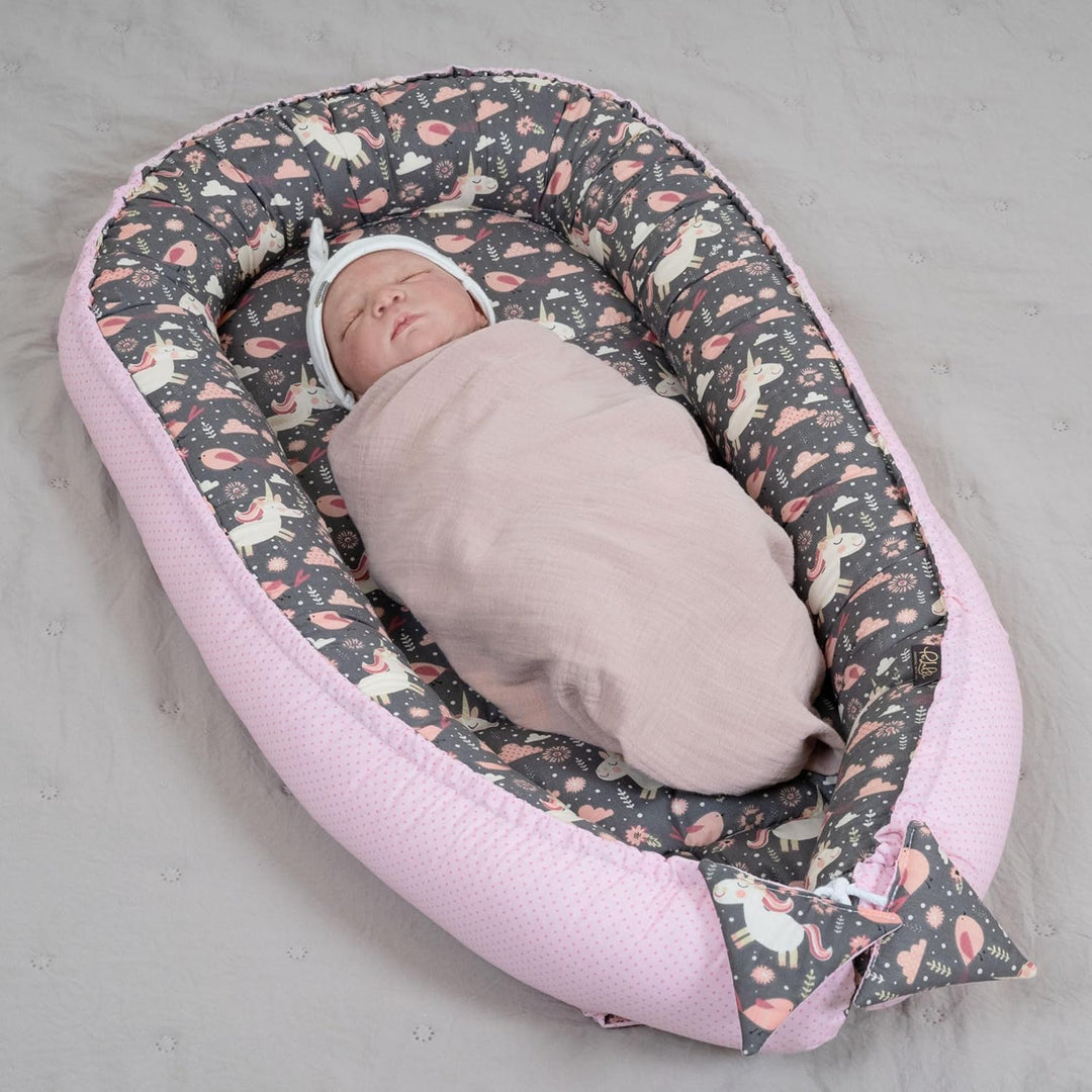 PaLulli Babynest 4-TLG Set 95x55 cm | Babyausstattung mit Matratze & Kuscheldecke | 100% Baumwolle,