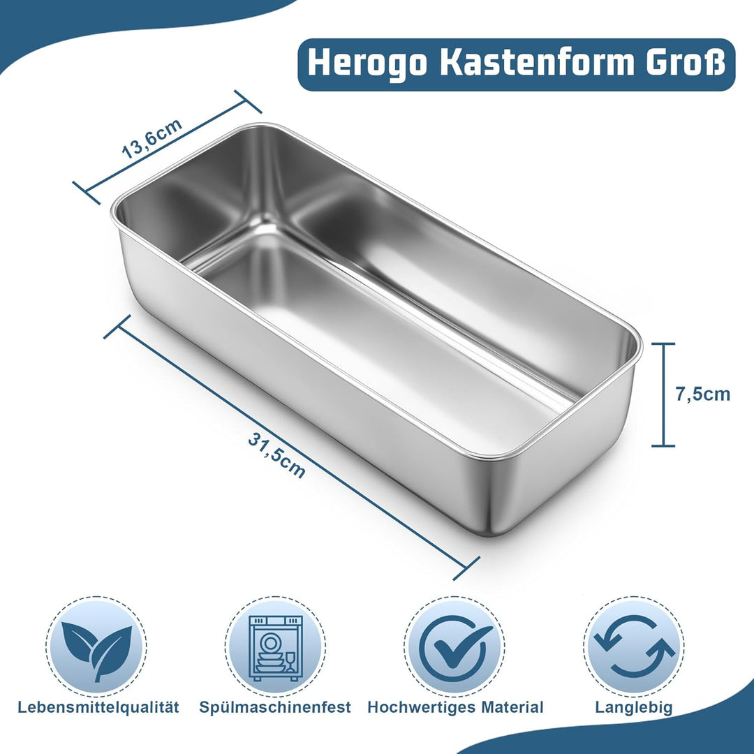 Herogo 2 Stück Kastenform Gross, Edelstahl 31,5*13,6*7.5cm Brotbackform Brotform für Kuchen, Metallb