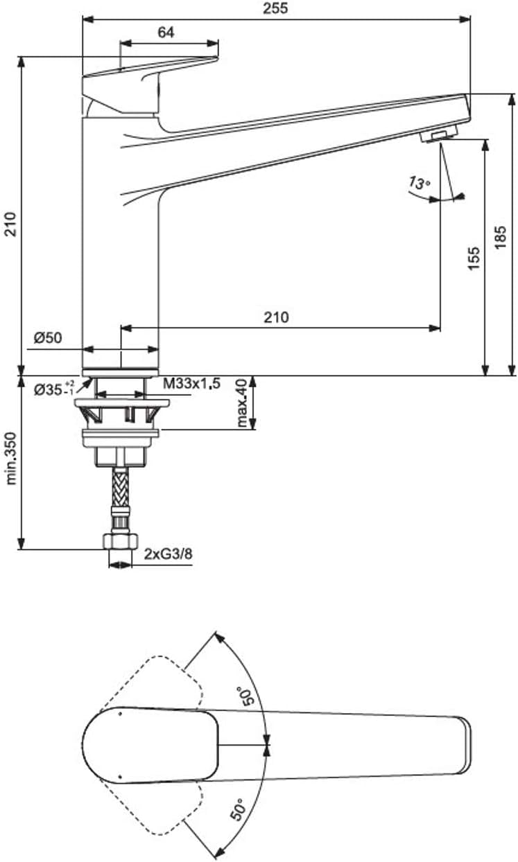 Ideal Standard BD333AA Ceraplan Küchenarmatur hoch angesetzter Gussauslauf ohne Handbrause Vorfenste