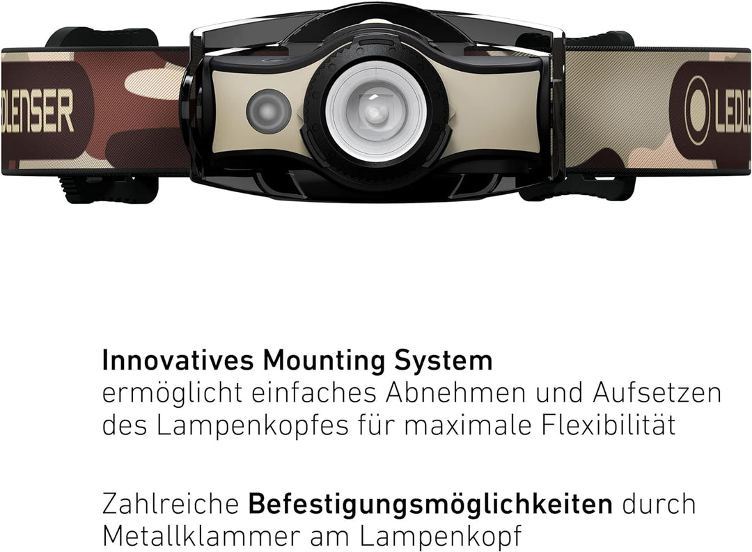 Ledlenser MH4 Outdoor Stirnlampe LED, Schwarz, aufladbar mit Akku, 400 Lumen, fokussierbar, Leuchtda