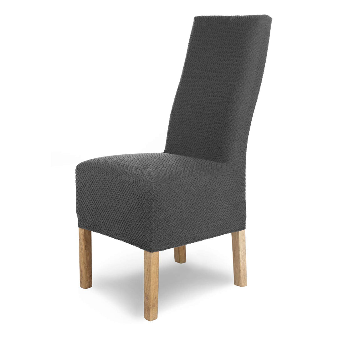 SCHEFFLER-Home Stuhlhussen Stretch Luna-Lang/Stuhlüberzug 4er Set Anthrazit/elastische Flanell Stuhl