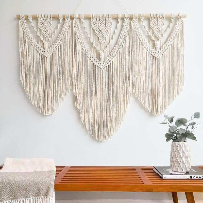 Hibisaws Makramee 110cm (W) x 82cm (H) Wandteppich Boho, Grosse, Handgewebt, Schlafzimmer Wanddeko ，