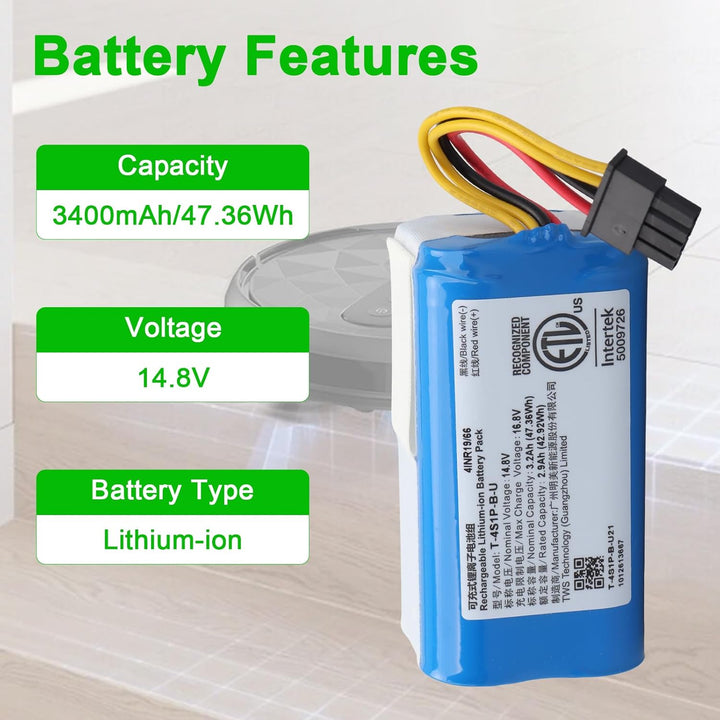 3200 mAh Ersatzakku Kompatibel mit AIRROBO P10 Roboterstaubsauger Akku für AIRROBO P10 14.4V