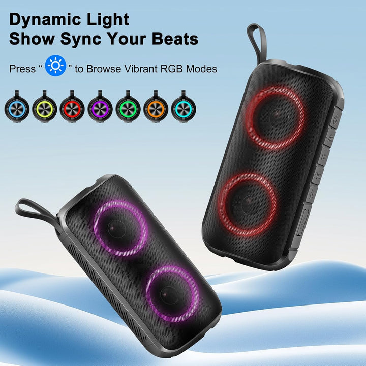 Bluetooth Lautsprecher mit Licht, 52mm Dual Musikbox Bluetooth Box Fantastischer Sound, 12H Outdoor