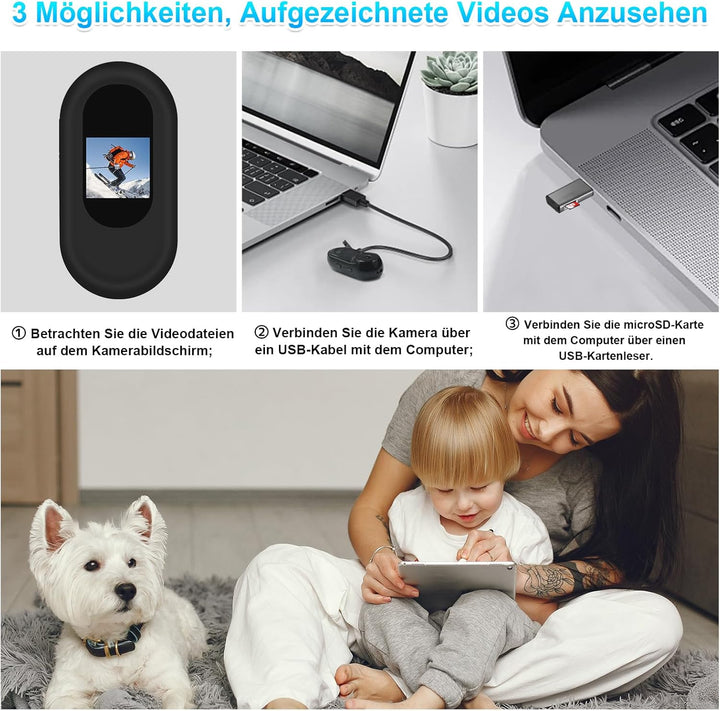Action Cam, 120° Tragbare Sportkamera mit 0,63-Zoll-Display, Mini-Körperkamera HD 1080P Helm ActionK