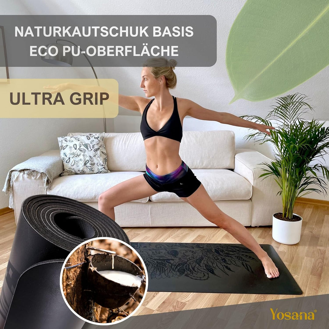 Yogamatte aus Naturkautschuk | extrem rutschfest | ULTRA GRIP Oberfläche aus ECO PU | extra breit 68