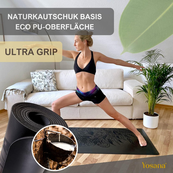 Yogamatte aus Naturkautschuk | extrem rutschfest | ULTRA GRIP Oberfläche aus ECO PU | extra breit 68
