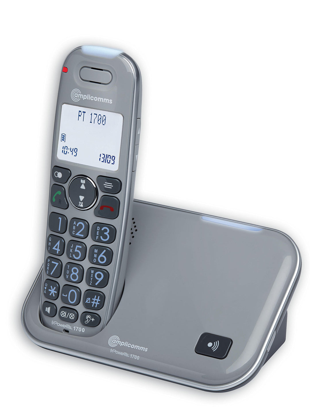 amplicomms PowerTel 1700, Schnurloses Grosstastentelefon, Hörgerätkompatibel Basisgerät PT1700, Basi