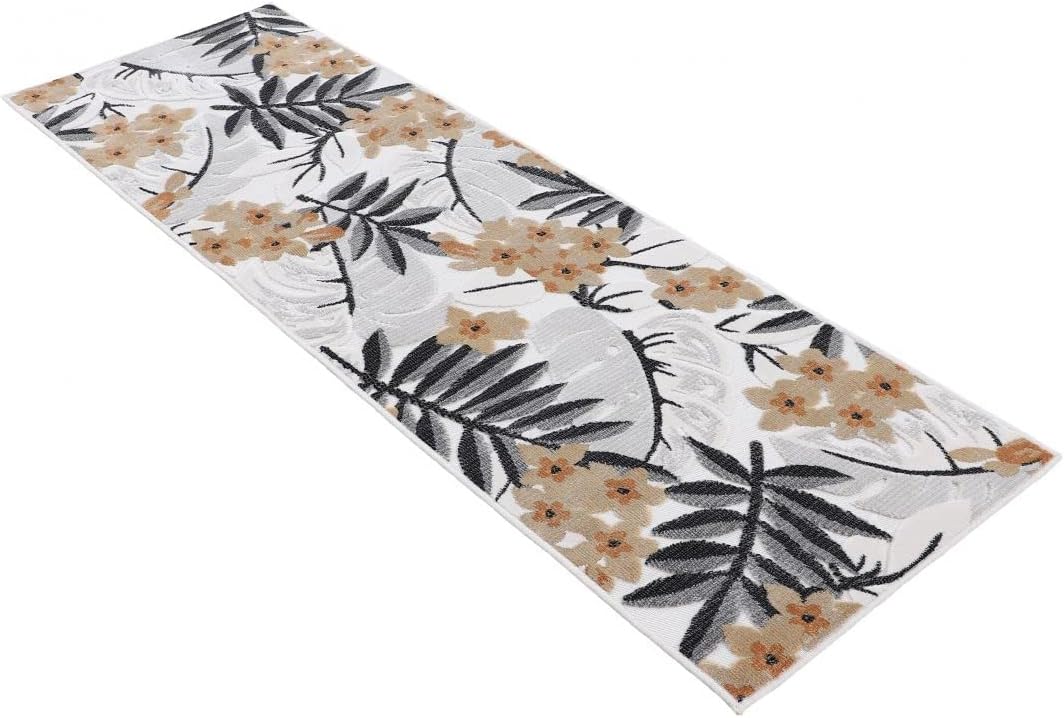 Carpetfine In- und Outdoor Teppich Deja Läufer Creme 60x180 cm | Moderner Teppich Wetterfest für Bal