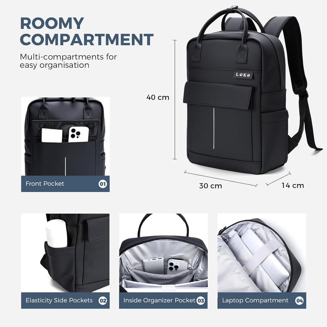Rucksack Wasserdicht Damen Herren, 15,6 Zoll Leder Laptop Schulrucksack mit Laptopfach, Gross Reiser