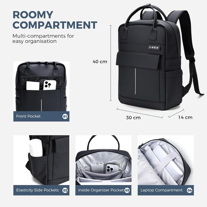 Rucksack Wasserdicht Damen Herren, 15,6 Zoll Leder Laptop Schulrucksack mit Laptopfach, Gross Reiser